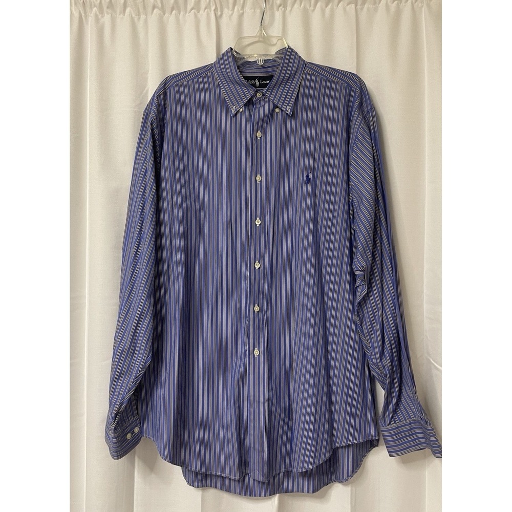 Ralph Lauren Dress Shirt Mens L 16 1/2 Stripe Blue Pony Classic Fit